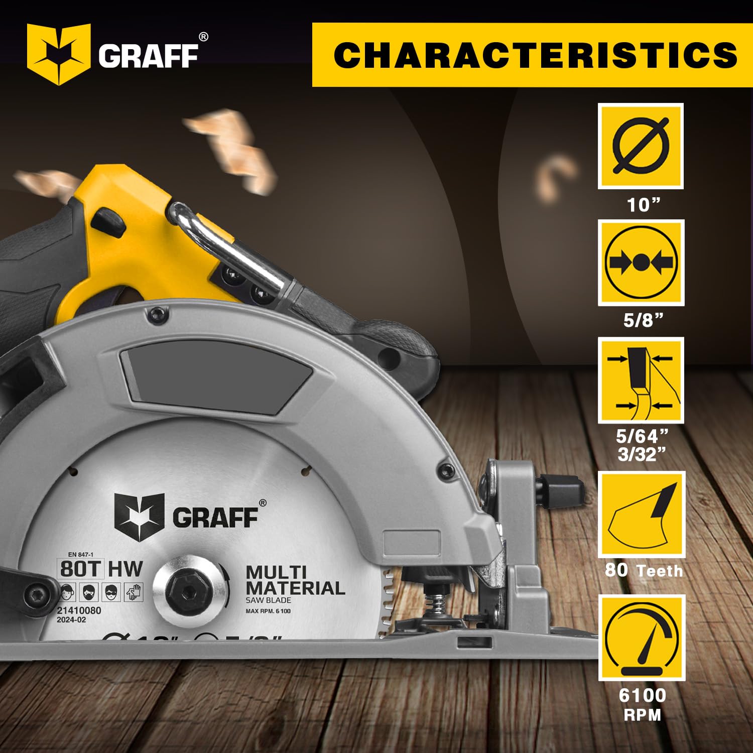 10" Circular Saw Blade - Chop Saw Blade for Metal, Wood Plywood Aluminum Drywall & Plastic 80T TCT Blade for Circular Table Miter & Cordless Saws 5/8 Inch Arbor No Heat No Sparks Burr Free GRAFF - Image 3