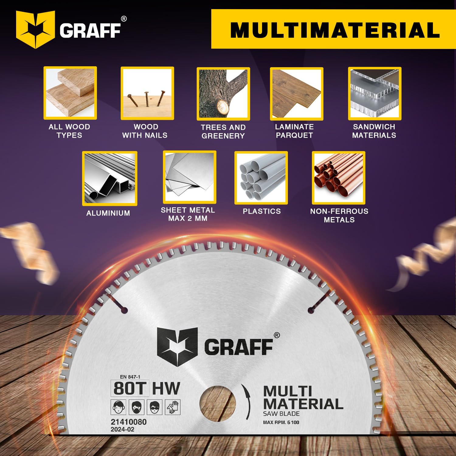 10" Circular Saw Blade - Chop Saw Blade for Metal, Wood Plywood Aluminum Drywall & Plastic 80T TCT Blade for Circular Table Miter & Cordless Saws 5/8 Inch Arbor No Heat No Sparks Burr Free GRAFF - Image 5