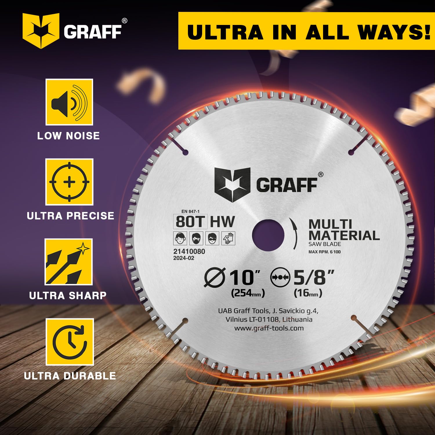 10" Circular Saw Blade - Chop Saw Blade for Metal, Wood Plywood Aluminum Drywall & Plastic 80T TCT Blade for Circular Table Miter & Cordless Saws 5/8 Inch Arbor No Heat No Sparks Burr Free GRAFF - Image 6