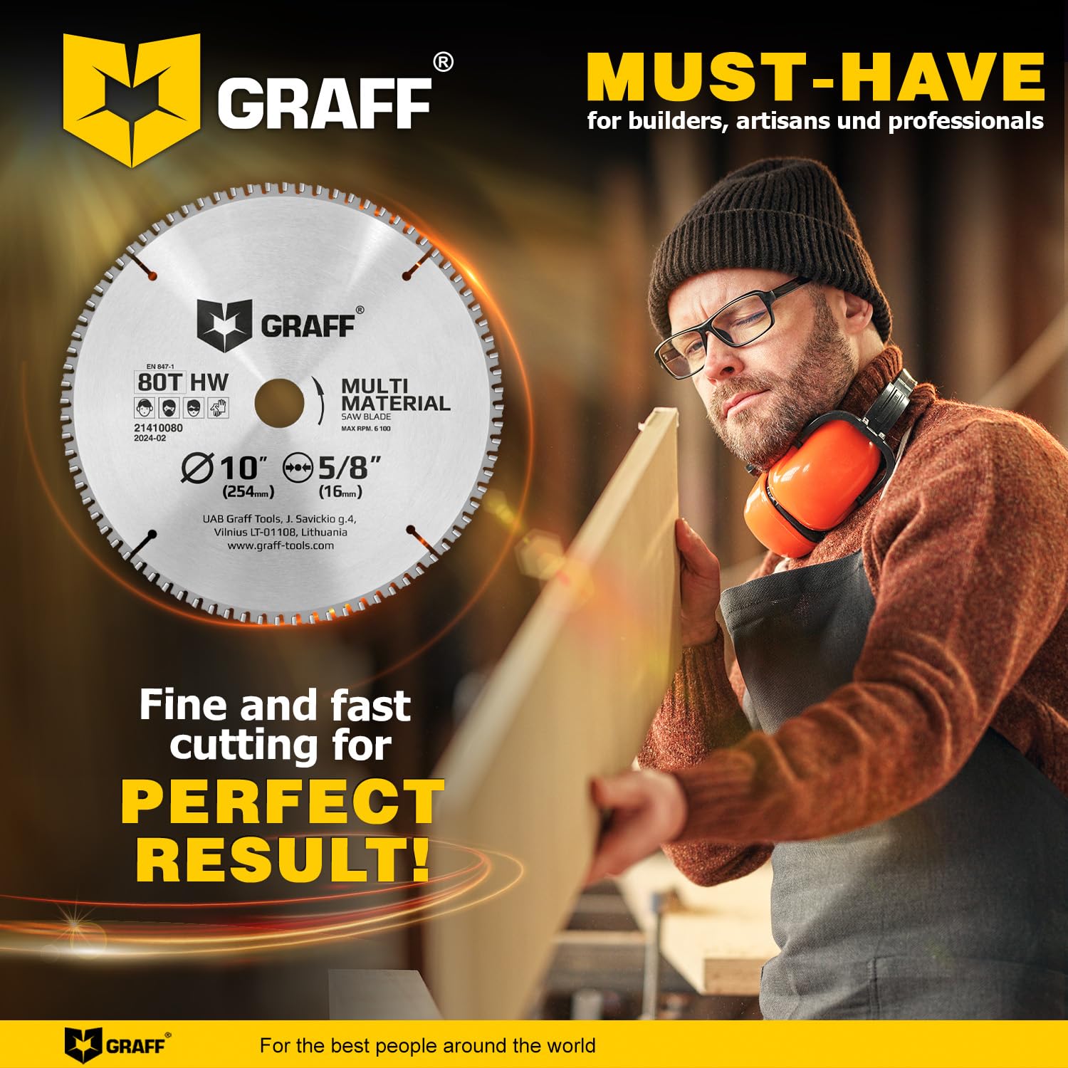 10" Circular Saw Blade - Chop Saw Blade for Metal, Wood Plywood Aluminum Drywall & Plastic 80T TCT Blade for Circular Table Miter & Cordless Saws 5/8 Inch Arbor No Heat No Sparks Burr Free GRAFF - Image 7