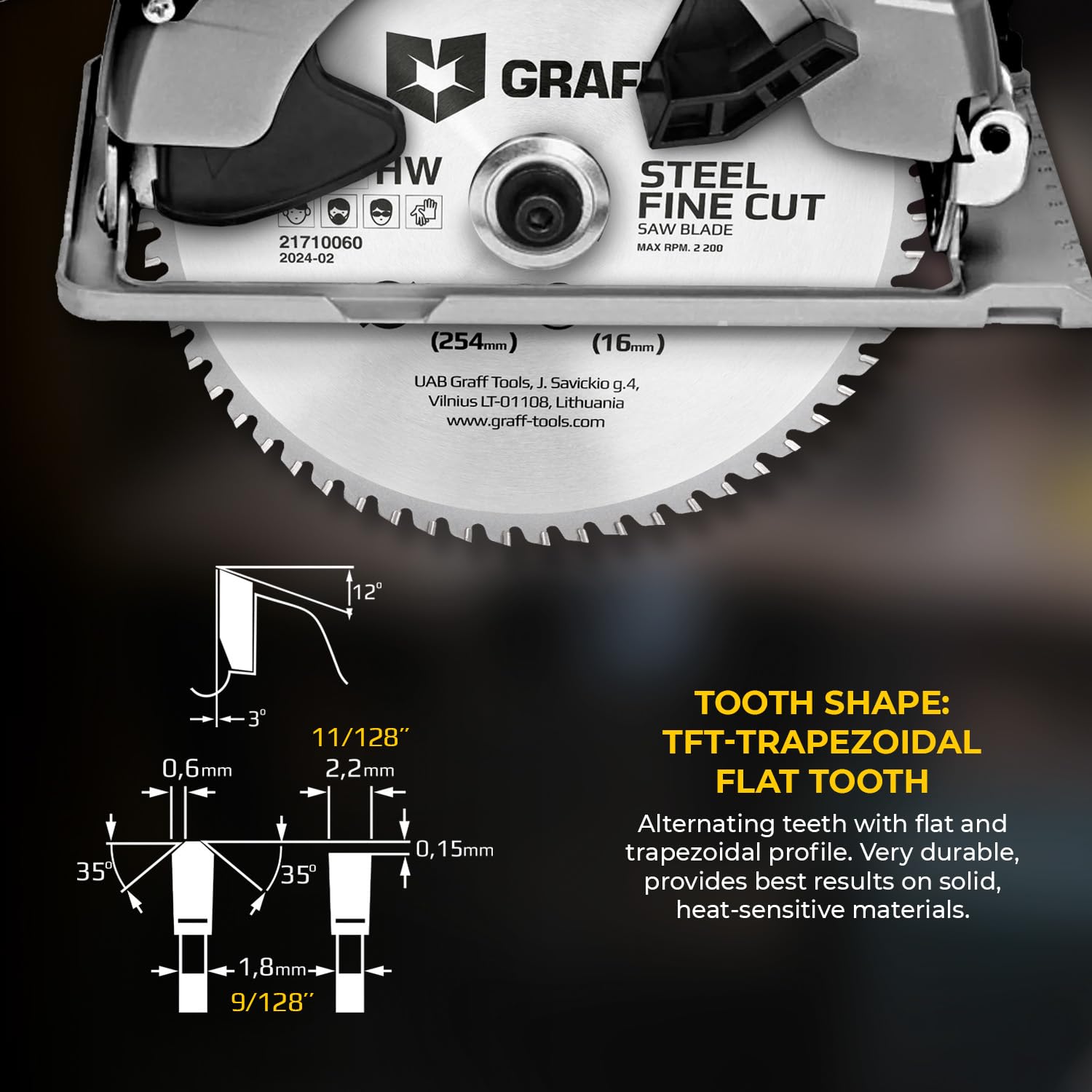 10" Circular Saw Blade - Chop Saw Blade for Steel & Aluminum - Metal Circular Saw Blade 60T TCT Blade for Circular Table Miter Cordless Saws 5/8 Inch Arbor No Heat Burr Free No Sparks GRAFF - Image 3