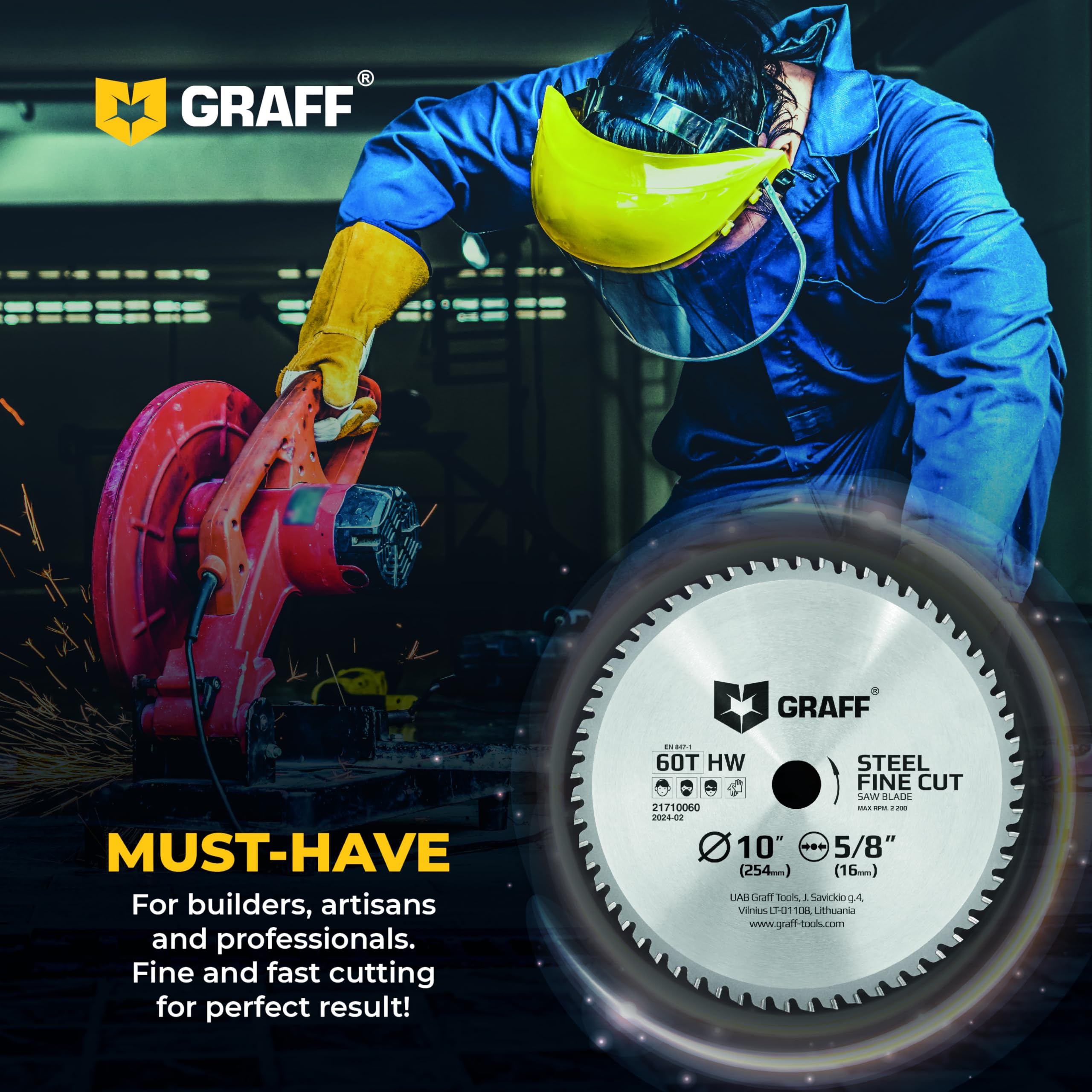 10" Circular Saw Blade - Chop Saw Blade for Steel & Aluminum - Metal Circular Saw Blade 60T TCT Blade for Circular Table Miter Cordless Saws 5/8 Inch Arbor No Heat Burr Free No Sparks GRAFF - Image 5