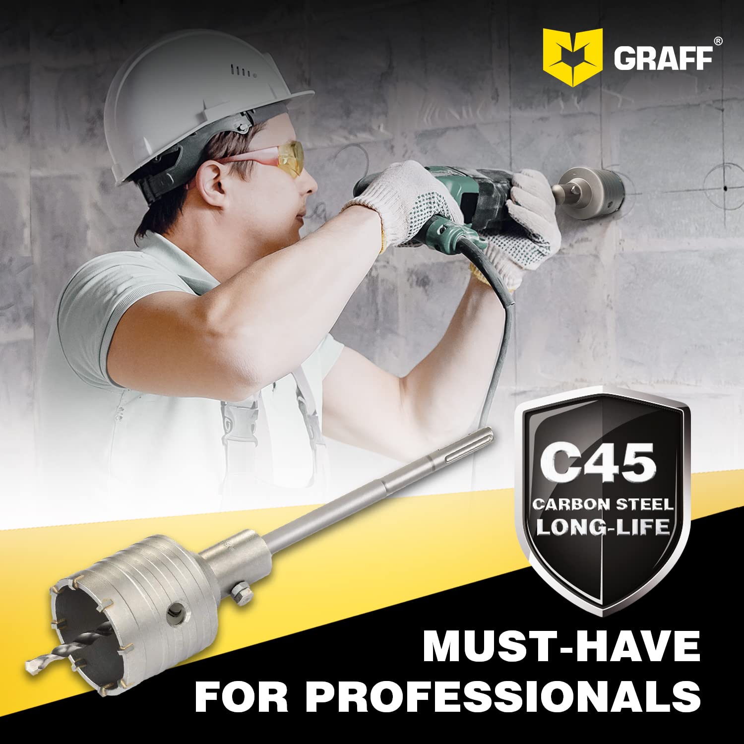 2-5/8 Inch SDS Max Rotary Hammer Core Bit - Core Drill Bit for Concrete, Masonry, Cement, Silicate Brick - Concrete Hole Saw with SDS Max Shank 20'' (500mm) and Center Drill GRAFF - Image 7