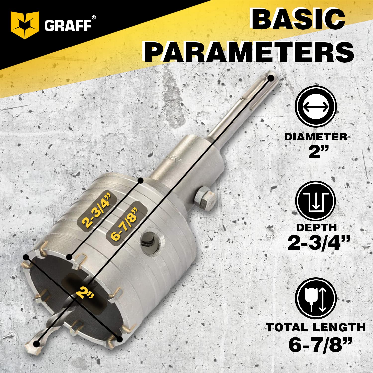 2 Inch Rotary Hammer Core Bit - SDS Plus Core Drill Bit for Concrete, Masonry, Cement, Silicate Brick - 50 mm Carbide Hole Saw with SDS Shank and Center Drill GRAFF - Image 3