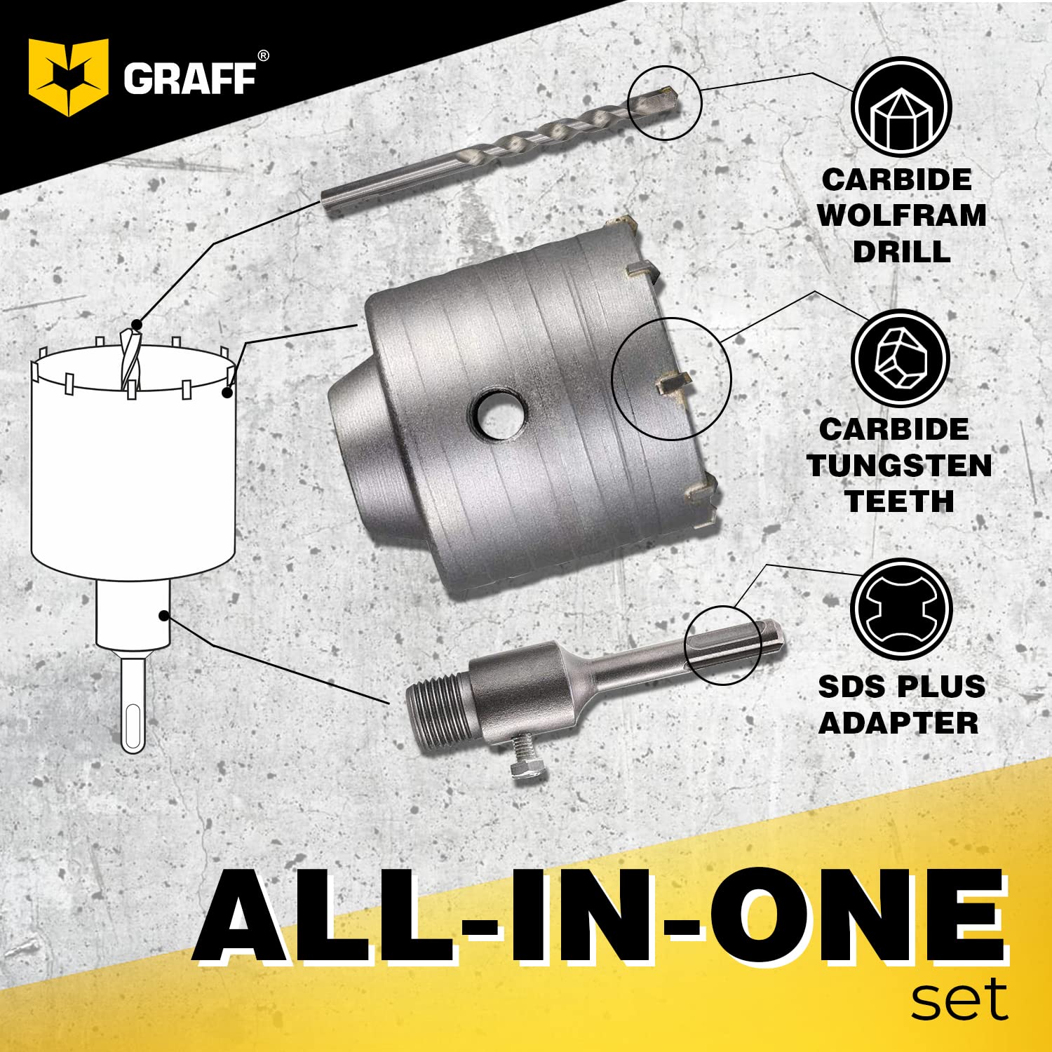 2 Inch Rotary Hammer Core Bit - SDS Plus Core Drill Bit for Concrete, Masonry, Cement, Silicate Brick - 50 mm Carbide Hole Saw with SDS Shank and Center Drill GRAFF - Image 4