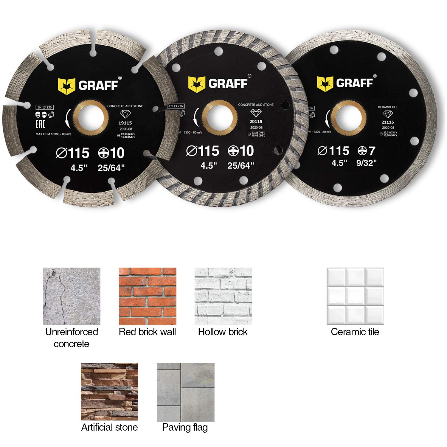 3 PCS 4 1/2 Inch Diamond Blade for Angle Grinder — Diamond Cutting Wheel for Cutting Stone, Marble, Granite, Brick, Masonry, Paving Flag, Concrete — GRAFF - Image 3