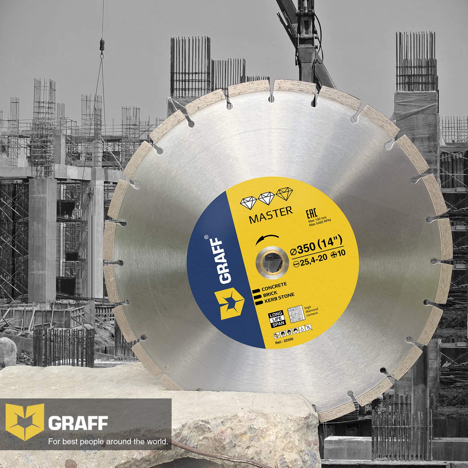 3 PCS Diamond Blade 14 Inch — Professional Diamond Cutting Wheel for Cutting Reinforced Lightweight Concrete, Stone, Granite, Brick, Masonry — Diamond Saw Blade Segment Height 0.394 (10 mm) — GRAFF - Image 5