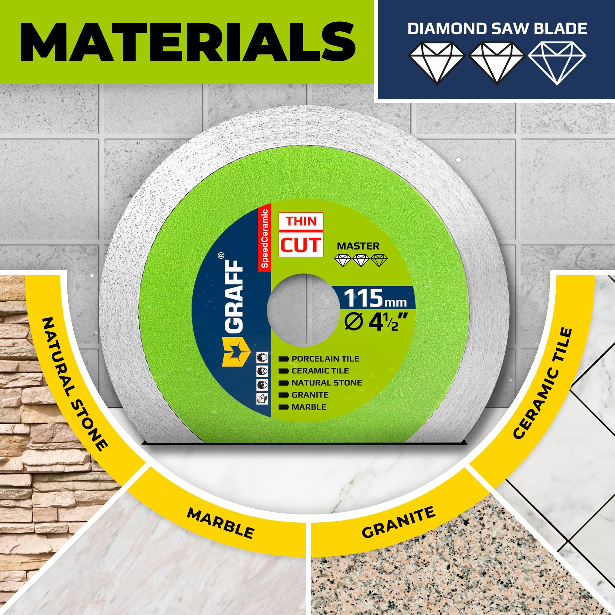 4 1/2 Inch Tile Blade for Angle Grinder 7/8 Arbor – Super Thin SpeedCeramic Diamond Saw Blade for Smooth Cutting Porcelain Ceramic Granite Marble Tile – Diamond Cutting Wheel for Hard Tile GRAFF - Image 4