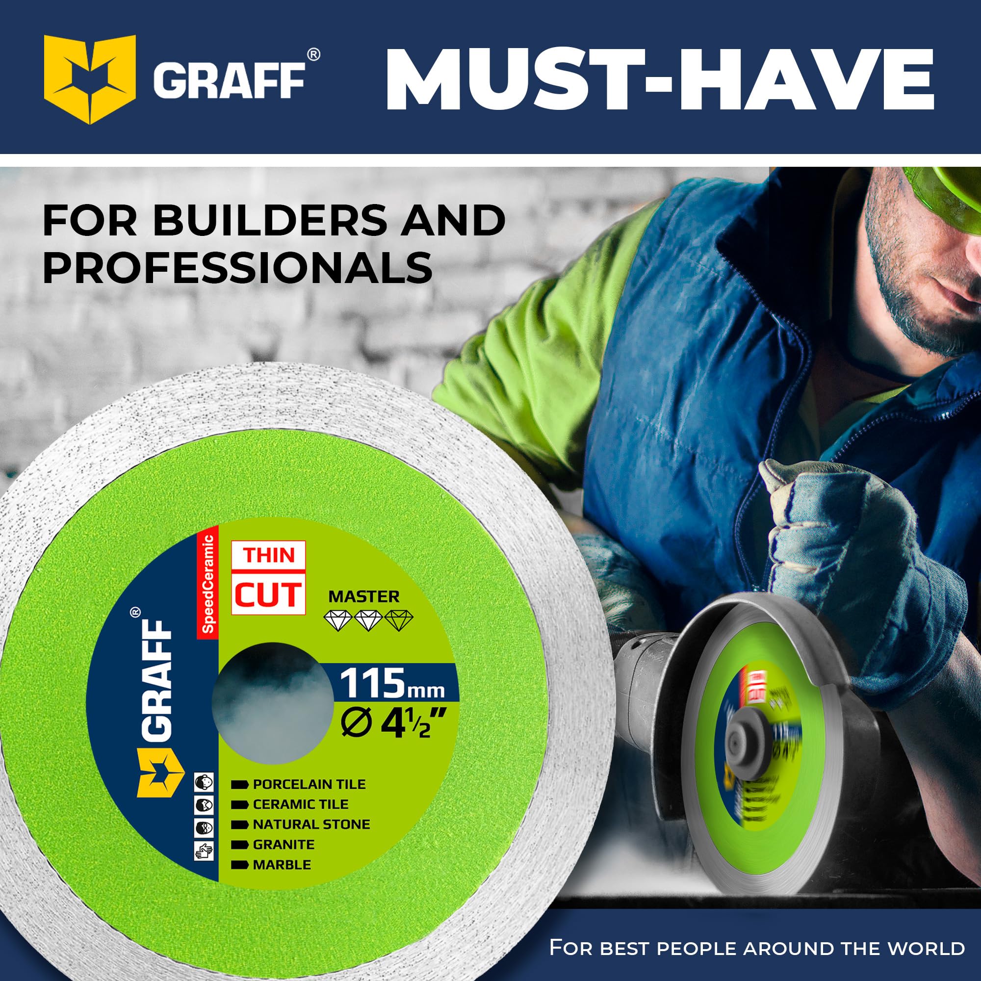 4 1/2 Inch Tile Blade for Angle Grinder 7/8 Arbor – Super Thin SpeedCeramic Diamond Saw Blade for Smooth Cutting Porcelain Ceramic Granite Marble Tile – Diamond Cutting Wheel for Hard Tile GRAFF - Image 6