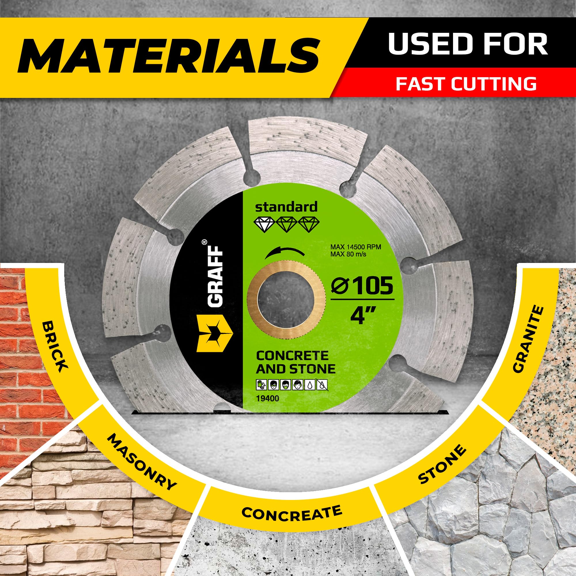 4 Inch Diamond Blade for Angle Grinder Arbor 7/8"-5/8" – Diamond Cutting Wheel for Stone, Marble, Granite, Brick, Masonry, Concrete – Diamond Saw Blades for Dry and Wet Cutting GRAFF - Image 4