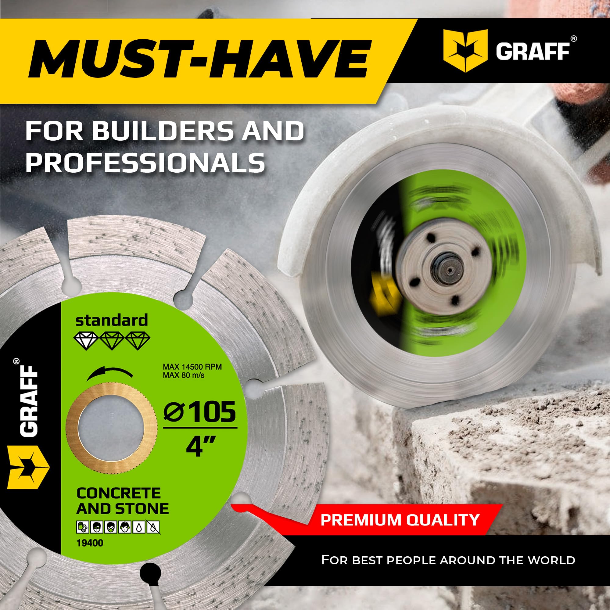 4 Inch Diamond Blade for Angle Grinder Arbor 7/8"-5/8" – Diamond Cutting Wheel for Stone, Marble, Granite, Brick, Masonry, Concrete – Diamond Saw Blades for Dry and Wet Cutting GRAFF - Image 5