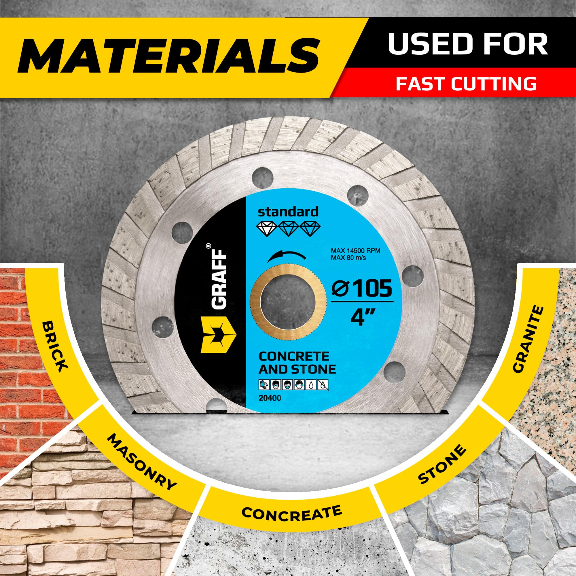 4 Inch Diamond Cutting Wheel for Angle Grinder Arbor 7/8"-5/8" – Turbo Diamond Blade for Stone, Marble, Granite, Brick, Masonry, Concrete – Diamond Saw Blades GRAFF - Image 4