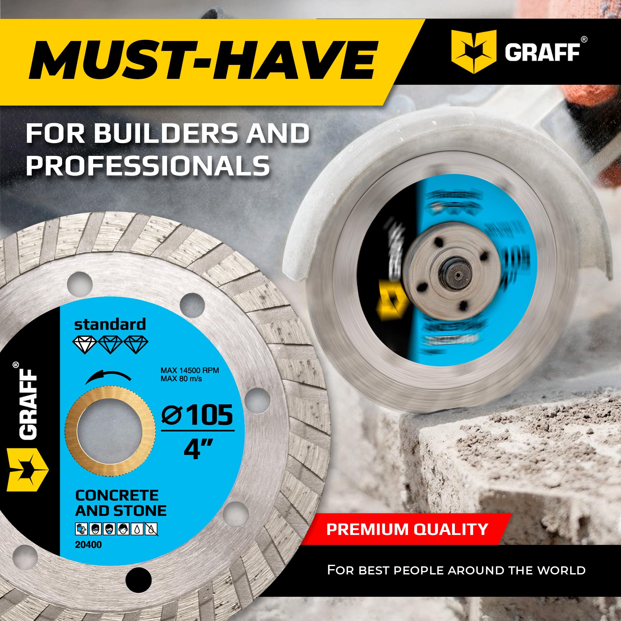 4 Inch Diamond Cutting Wheel for Angle Grinder Arbor 7/8"-5/8" – Turbo Diamond Blade for Stone, Marble, Granite, Brick, Masonry, Concrete – Diamond Saw Blades GRAFF - Image 5