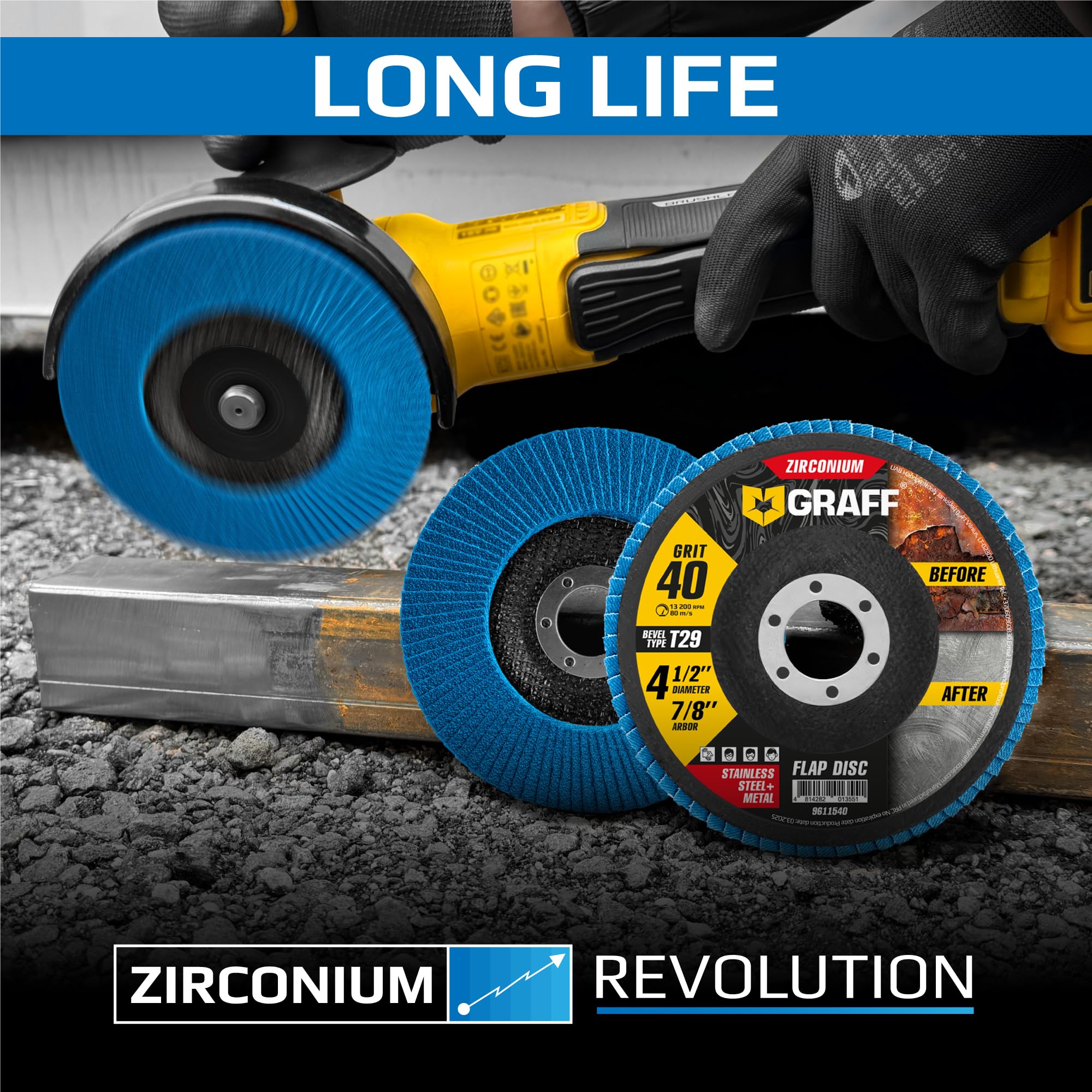 40 Grit Flap Discs 4 1/2 x 7/8-Inch Flap Sanding Disc for Stainless Steel and Sheet Metal - Premium Zirconia Grinding Wheel (10 Pack) GRAFF - Image 6