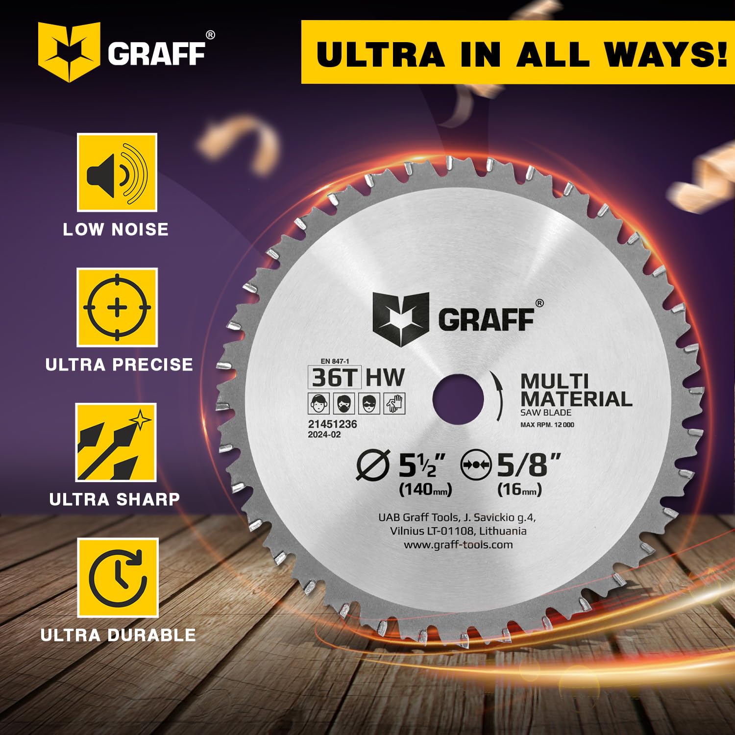 5-1/2" Circular Saw Blade - Chop Saw Blade for Metal, Wood Plywood Aluminum Drywall & Plastic 36T TCT Blade for Circular Table Miter & Cordless Saws 5/8 Inch Arbor No Heat No Sparks Burr Free GRAFF - Image 6