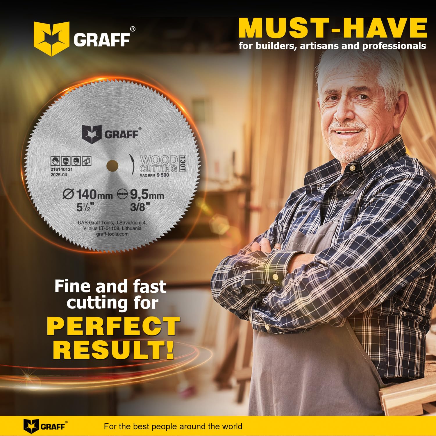 5-1/2 Inch Carbon Steel Circular Saw Blade for Wood, Plywood, Laminate, Drywall, Plastic – 130T Wood Cutting Disc with 3/8 Inch Arbor from GRAFF - Image 6