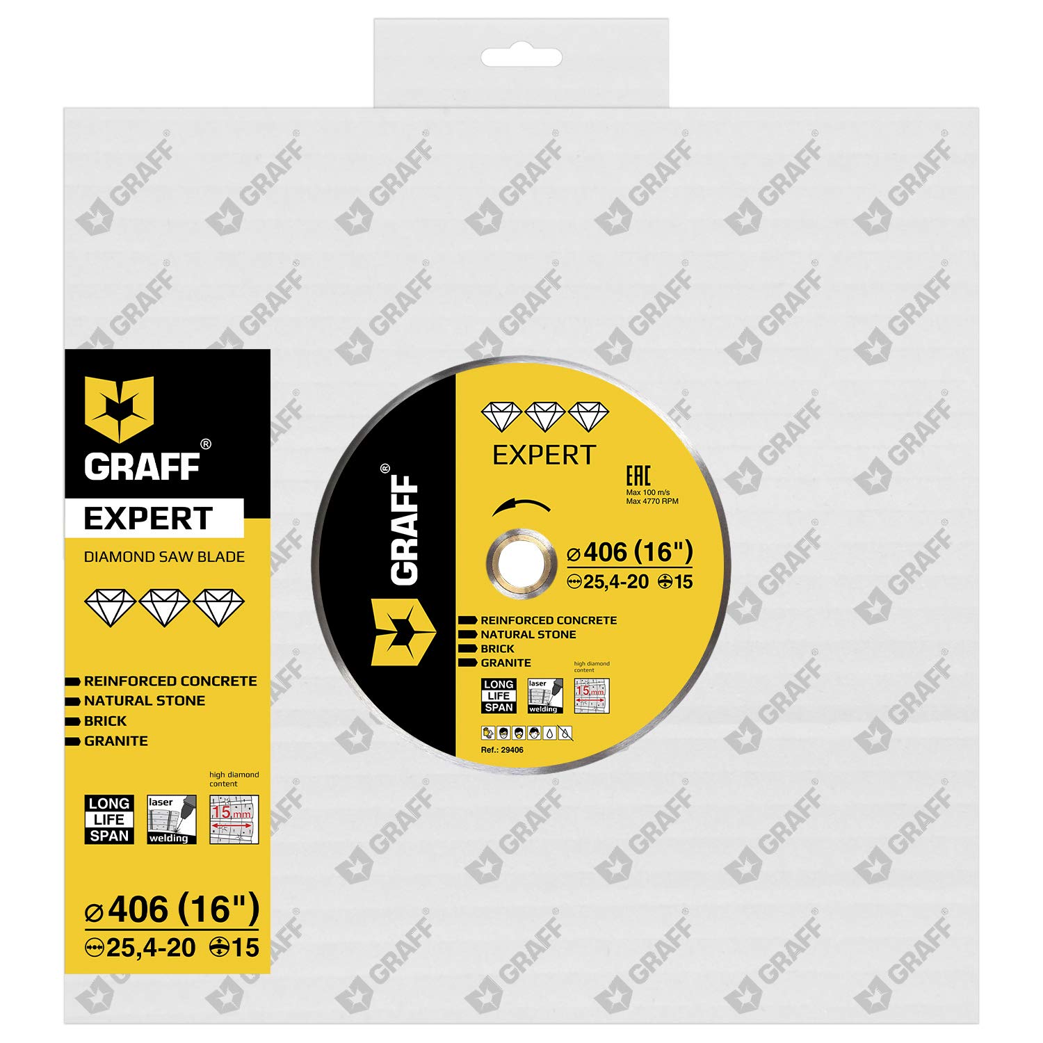 5 PCS Laser Welded Diamond Blade 16 Inch — Diamond Cutting Wheel for Cutting Reinforced Concrete, Stone, Marble, Granite, Brick, Masonry — Diamond Saw Blade Segment Height 0.591 (15 mm) — GRAFF - Image 6