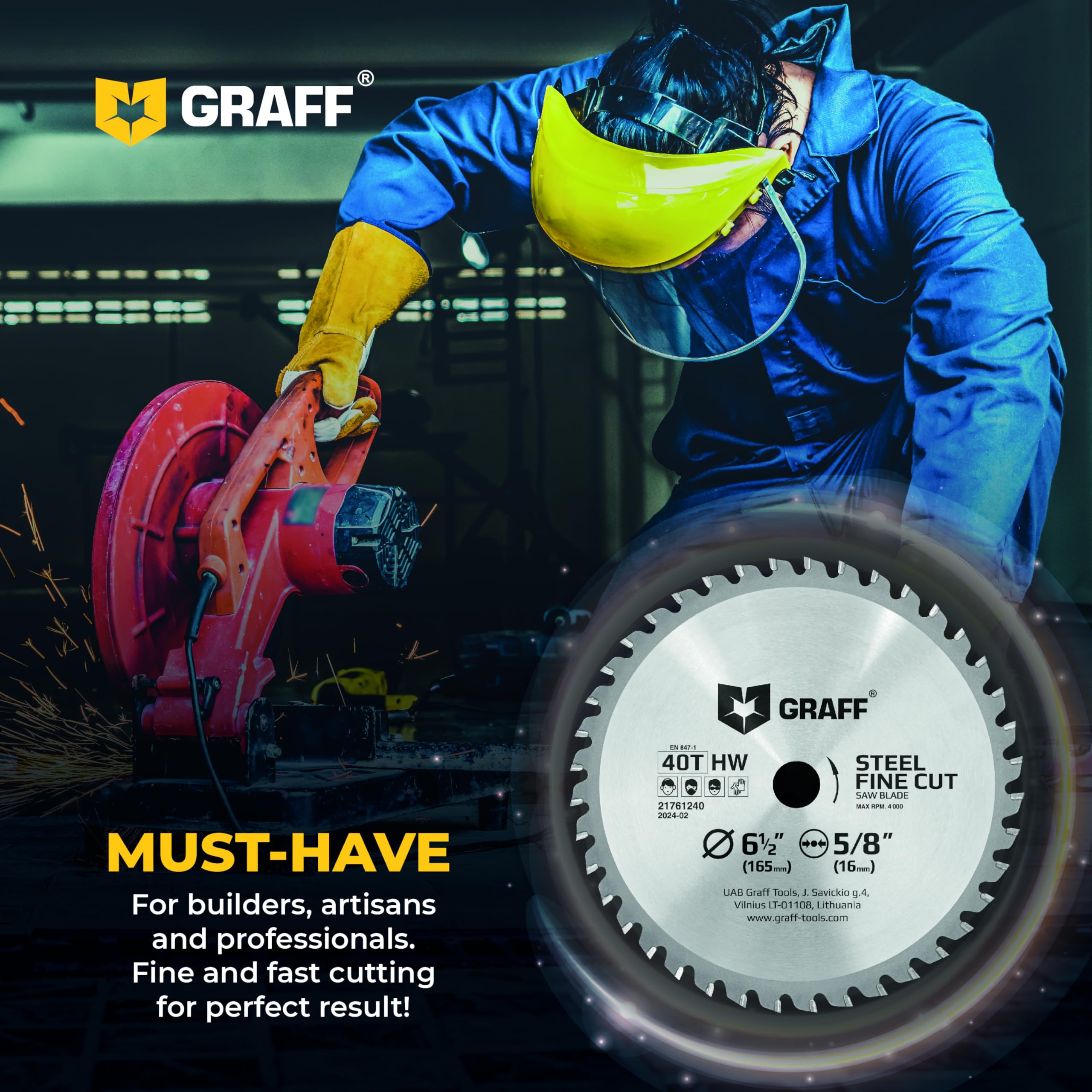 6-1/2" Circular Saw Blade - Chop Saw Blade for Steel & Aluminum - Metal Circular Saw Blade 40T TCT Blade for Circular Table Miter Cordless Saws 5/8 Inch Arbor No Heat Burr Free No Sparks GRAFF - Image 5