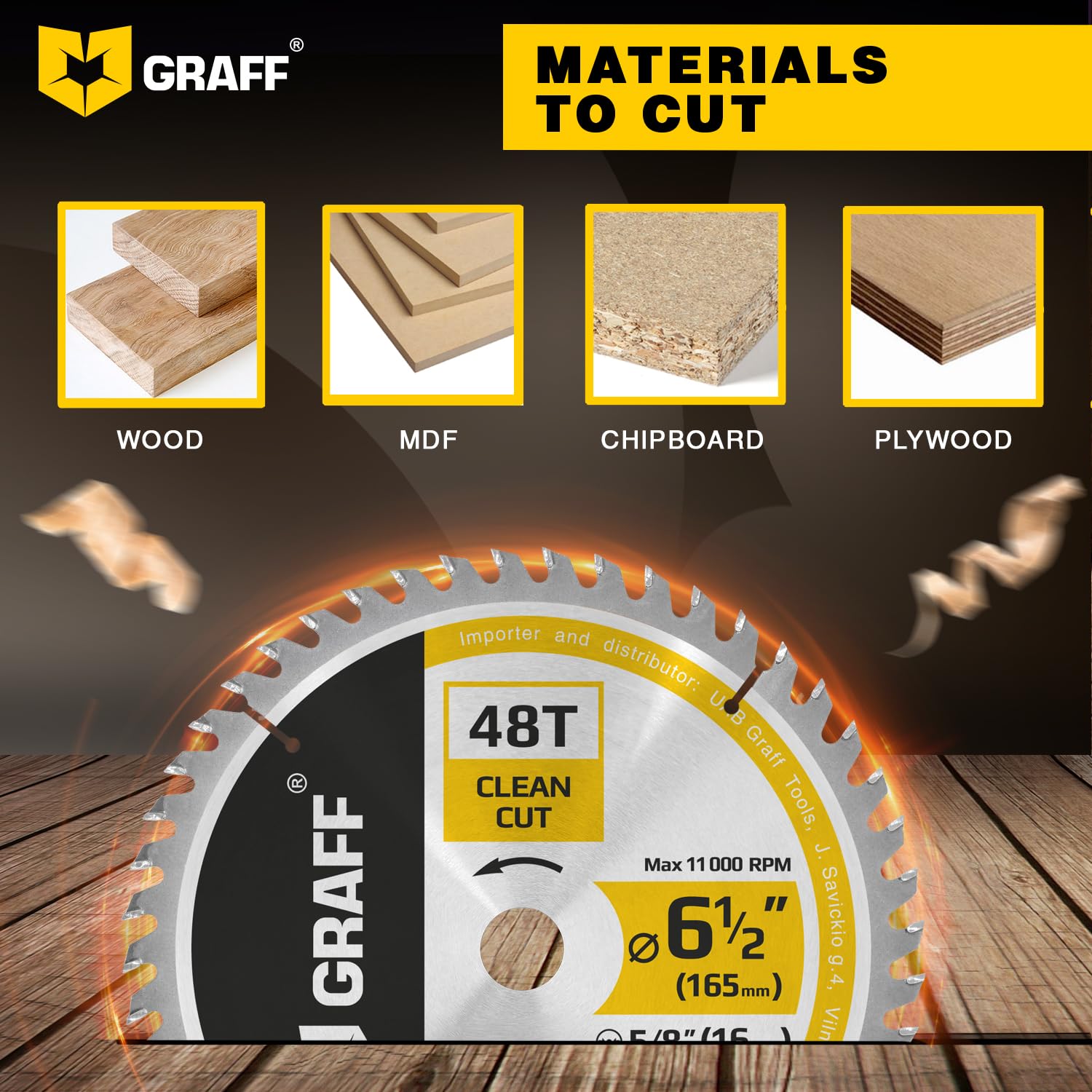 6-1/2" Wood Cutting Circular Saw Blade - Chop Saw Blade for Plywood, MDF, Drywall & Plastic 48T TCT Blade for Circular Table Miter & Cordless Saws 5/8-Inch Arbor Burr-Free No Heat No Sparks GRAFF - Image 3