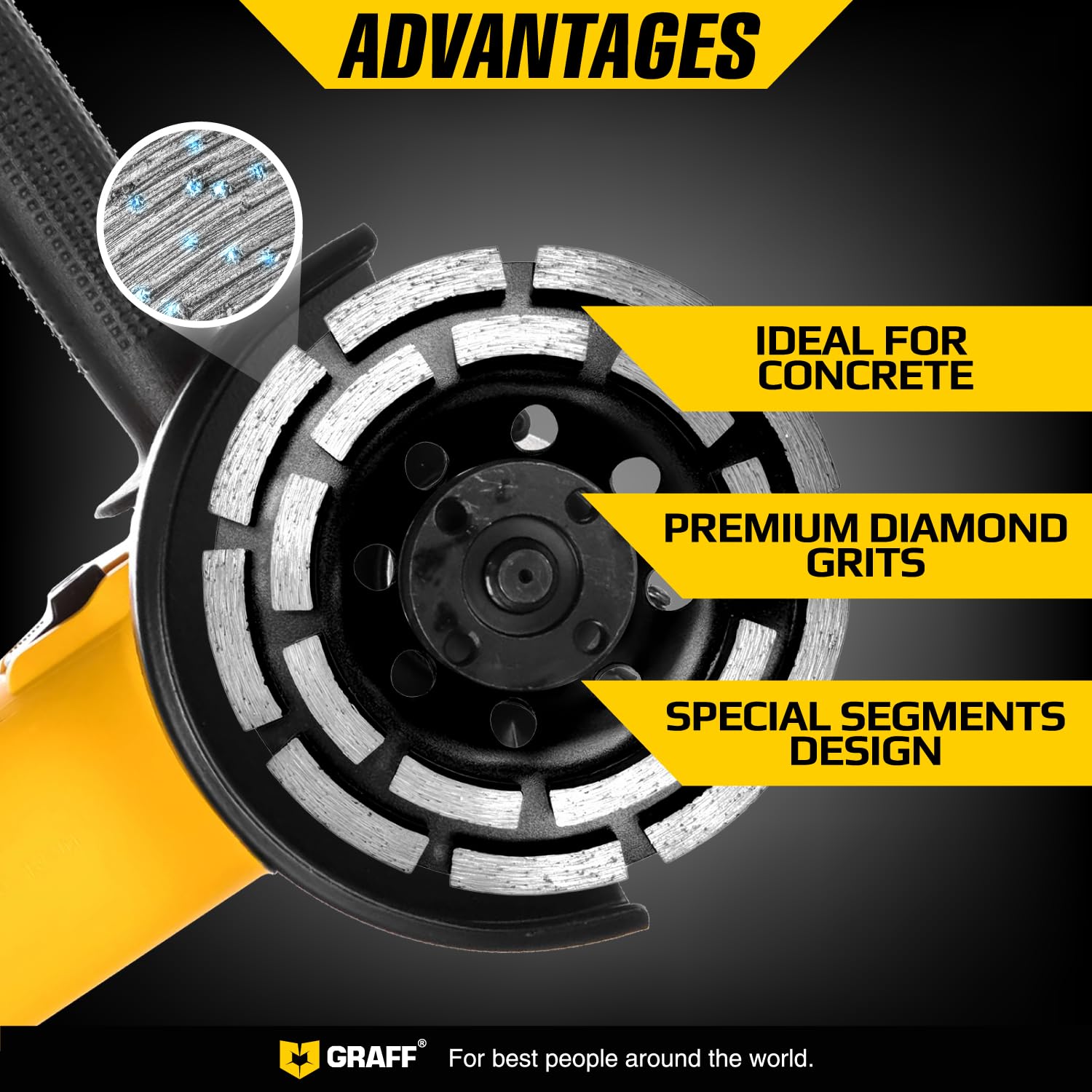 Concrete Grinding Wheel 4 1/2 Inch – Diamond Double Row Grinding Disc for Polishing Concrete, Stone, Paint, Cement, Marble, Granite – Angle Grinder Cup Grinding Wheel 115mm GRAFF - Image 5