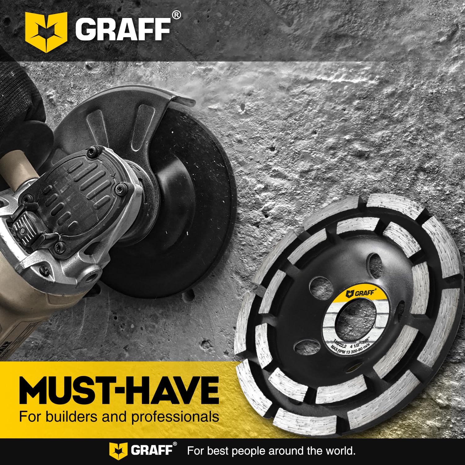 Concrete Grinding Wheel 4 1/2 Inch – Diamond Double Row Grinding Disc for Polishing Concrete, Stone, Paint, Cement, Marble, Granite – Angle Grinder Cup Grinding Wheel 115mm GRAFF - Image 6