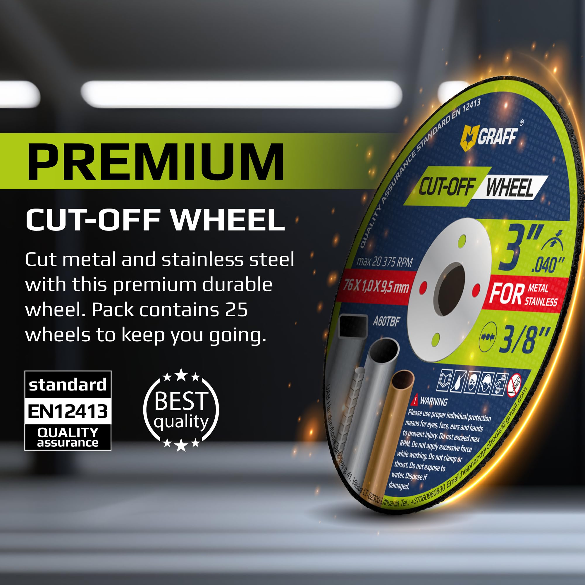 Cut Off Wheels 3 Inch Thin Metal & Stainless Steel Cutting Wheel – Professional 3” x .040” x 3/8" Fast Cutting Disc for Die Grinder GRAFF (25 Pack) - Image 5