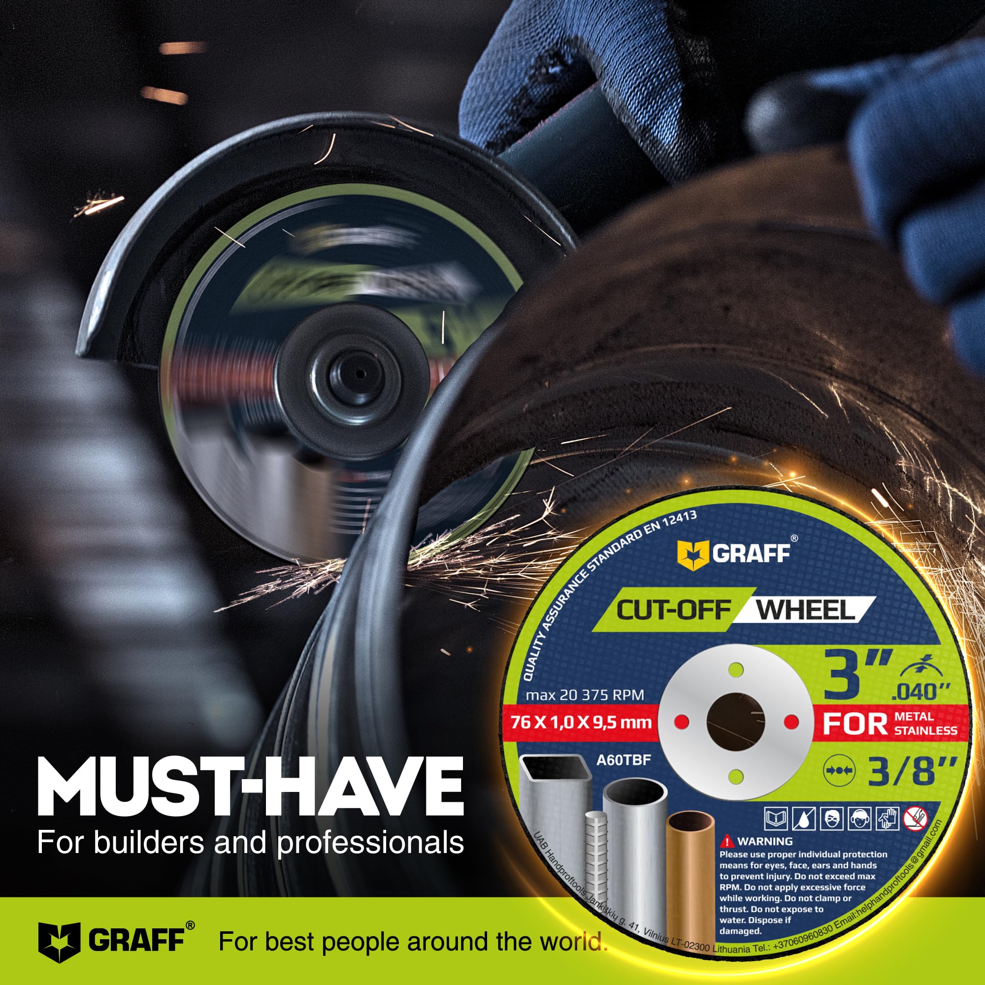 Cut Off Wheels 3 Inch Thin Metal & Stainless Steel Cutting Wheel – Professional 3” x .040” x 3/8" Fast Cutting Disc for Die Grinder GRAFF (25 Pack) - Image 6