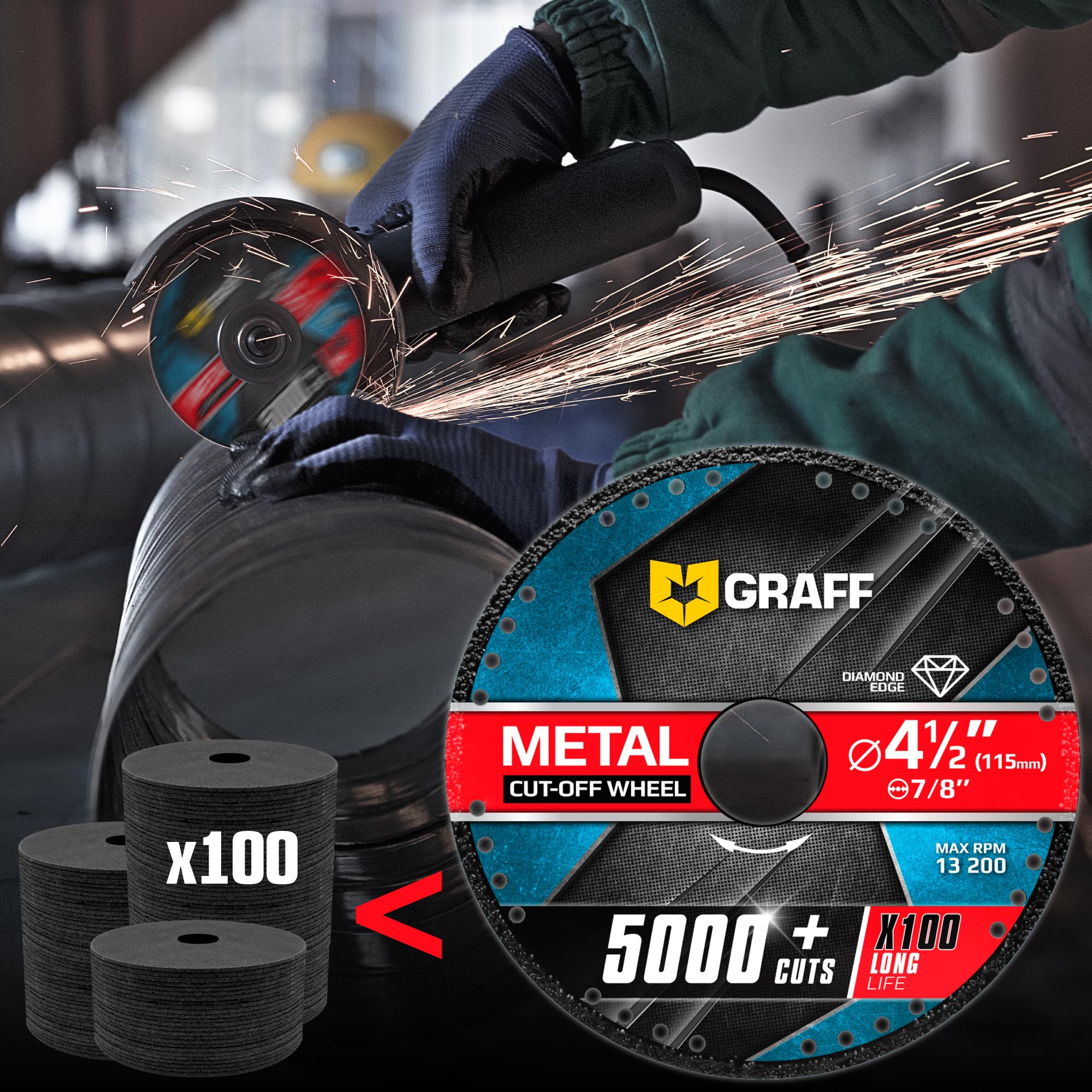Cut Off Wheels 4 1/2 Inch for Metal and Steel – Diamond Metal Cutting Disc for Angle Grinder with 7/8 Inch Arbor – 100x Longer Wheel Life GRAFF Black - Image 3