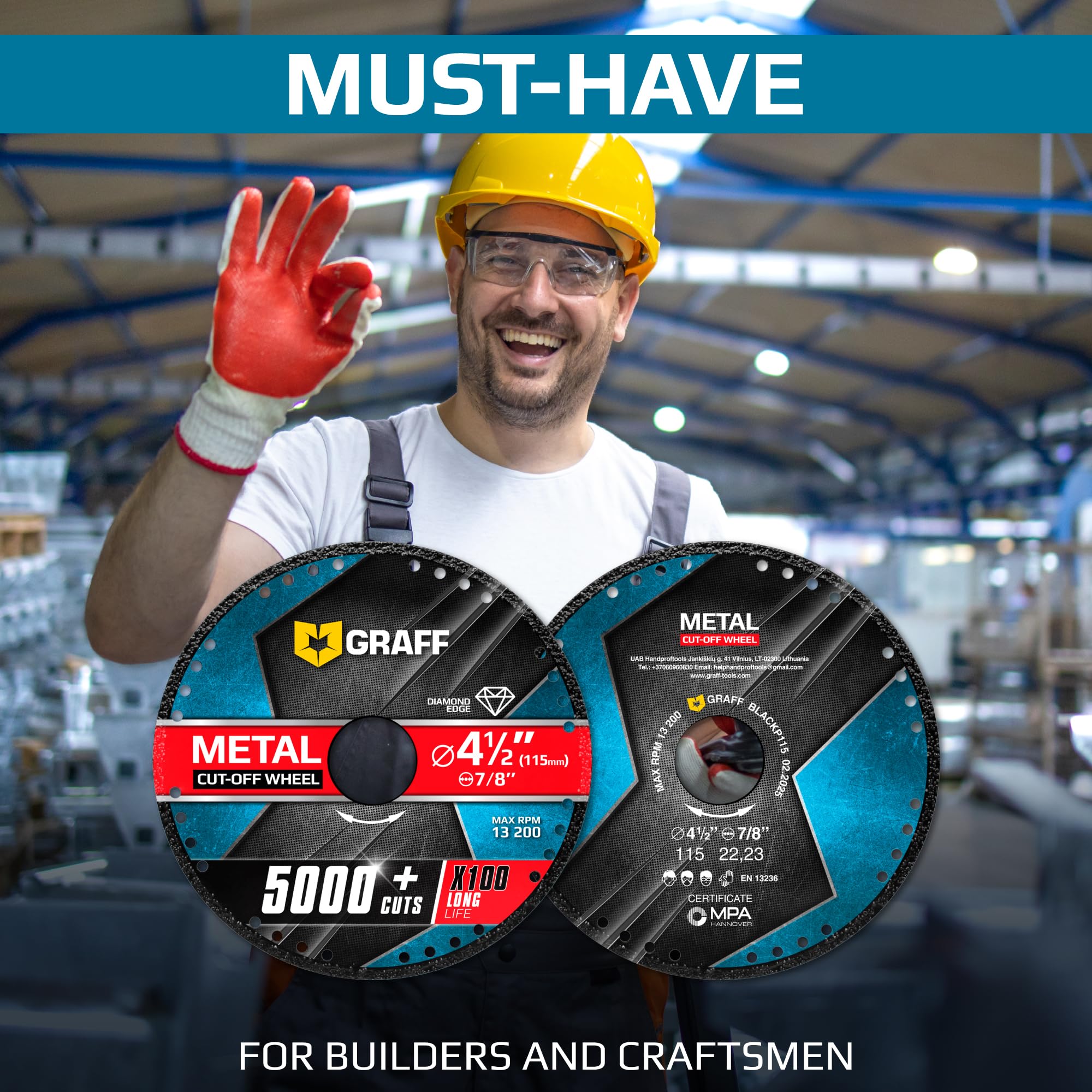 Cut Off Wheels 4 1/2 Inch for Metal and Steel – Diamond Metal Cutting Disc for Angle Grinder with 7/8 Inch Arbor – 100x Longer Wheel Life GRAFF Black - Image 7