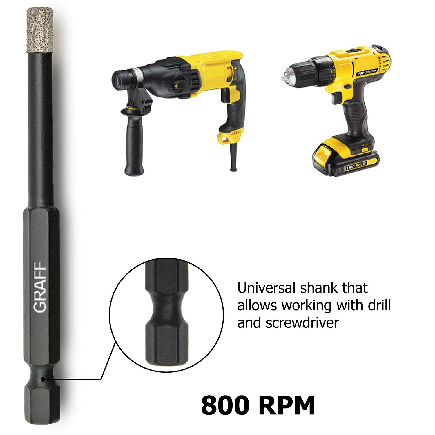 Diamond Drill Bits Set for Tile Porcelain Gres Ceramic 1/4 Inch 5/16 Inch 3/8 Inch with Quick Change Hex Shank – Diamond Tile Bits Set (3Ps) GRAFF - Image 4