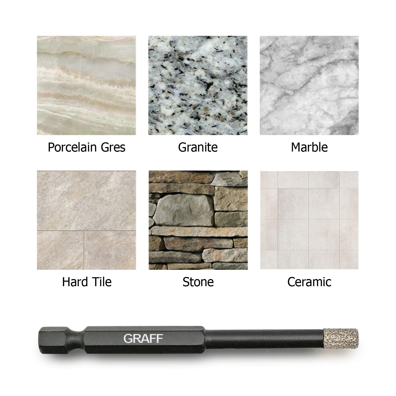 Diamond Drill Bits Set for Tile Porcelain Gres Ceramic 1/4 Inch 5/16 Inch 3/8 Inch with Quick Change Hex Shank – Diamond Tile Bits Set (3Ps) GRAFF - Image 5