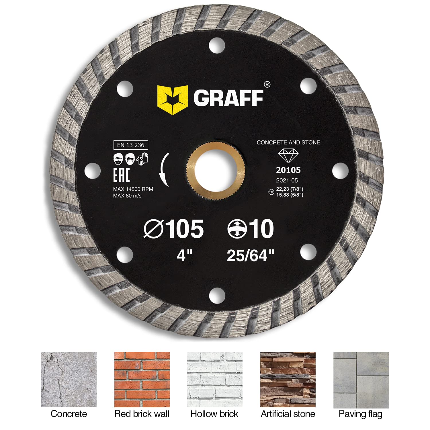 GRAFF 4 Inch Diamond Blade for Angle Grinder - Diamond Cutting Wheel for Cutting Stone, Marble, Granite, Brick, Masonry, Paving Flag, Concrete - Turbo Diamond Saw Blades - 105 mm - Image 4