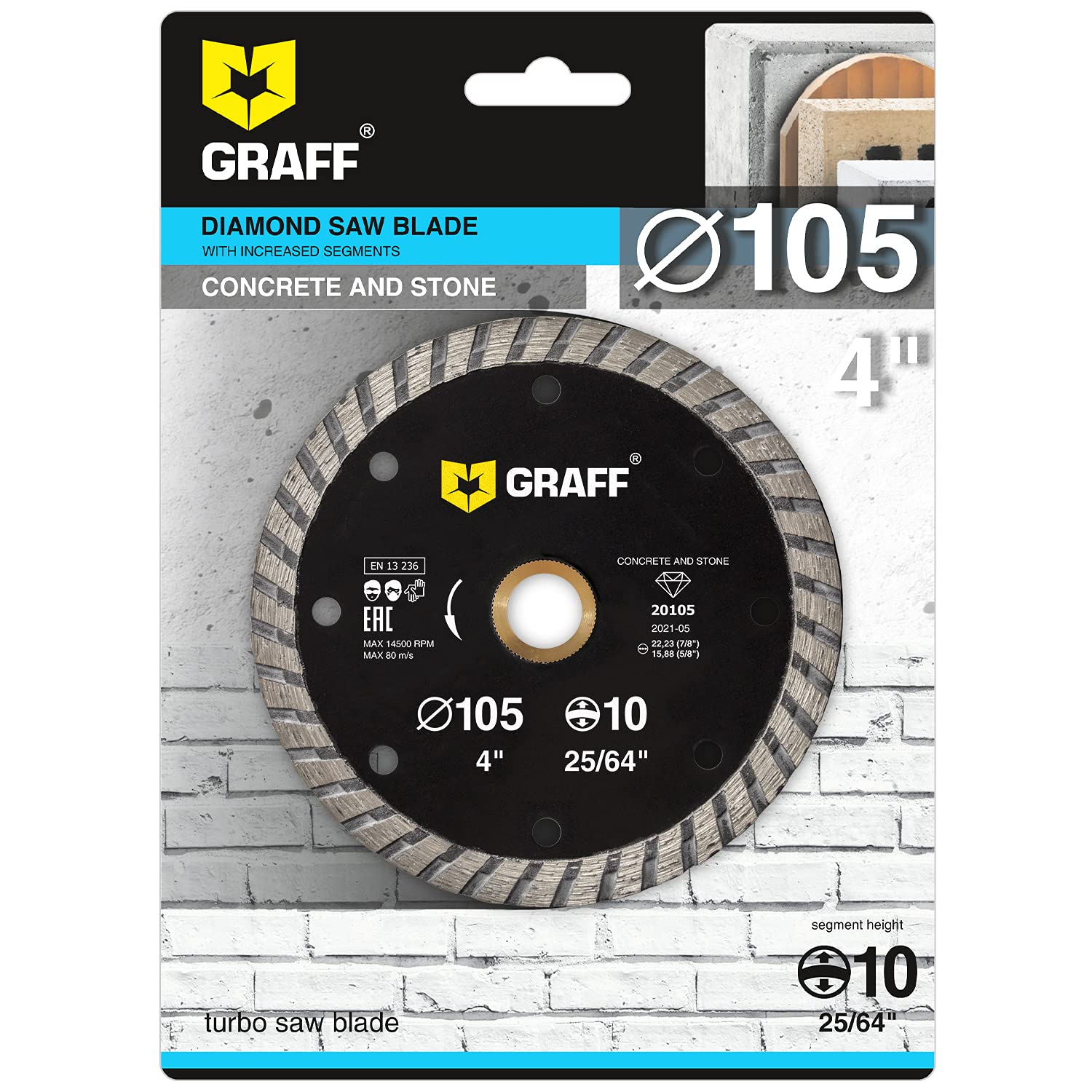 GRAFF 4 Inch Diamond Blade for Angle Grinder - Diamond Cutting Wheel for Cutting Stone, Marble, Granite, Brick, Masonry, Paving Flag, Concrete - Turbo Diamond Saw Blades - 105 mm - Image 5