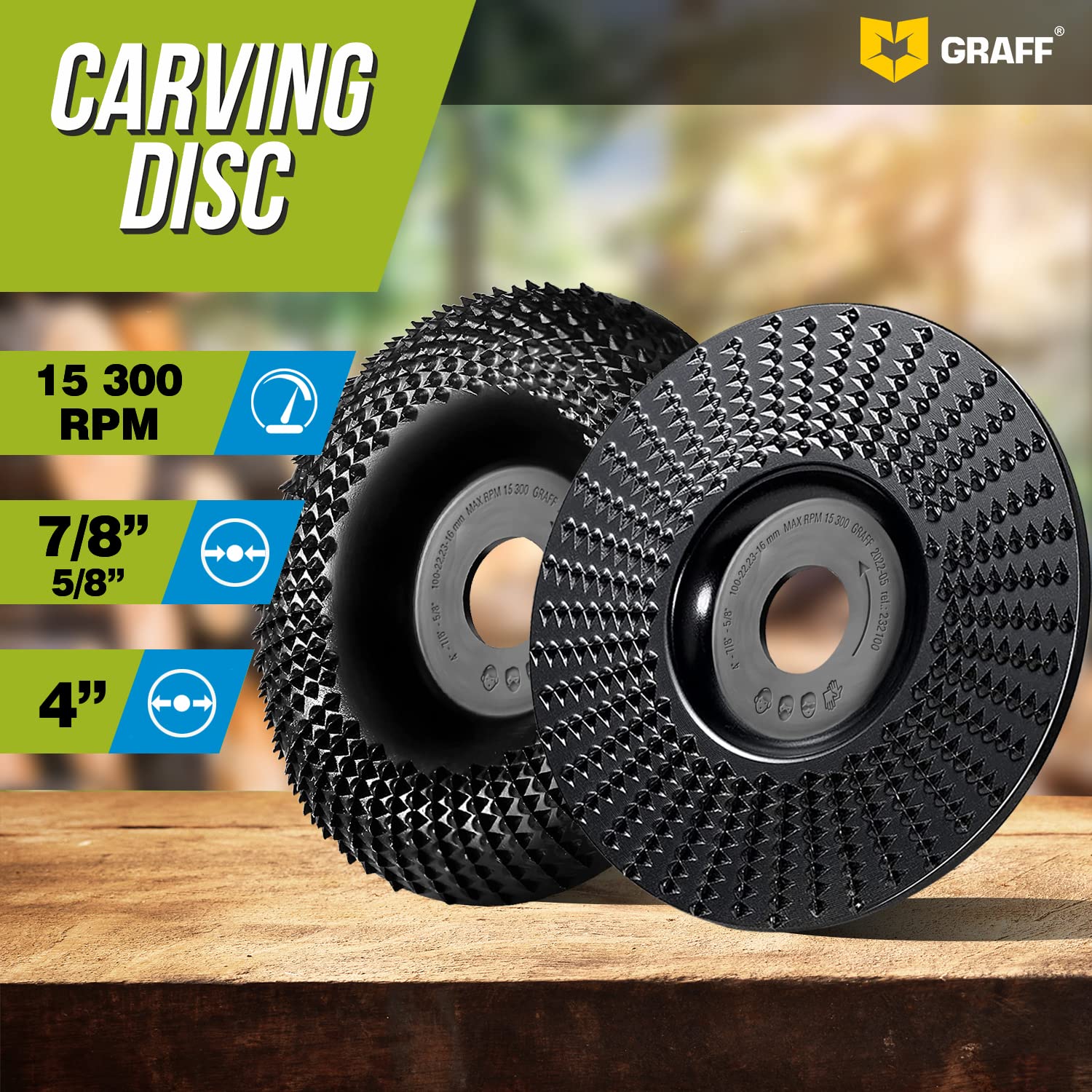 GRAFF Premium Wood Carving Disc 4 Inch for Angle Grinder – Set Shaping and Grinding Wheel for Wood, Softwood, Hardwood – Woodworking Angle Grinder Attachment with 7/8" – 5/8" Arbor - Image 3