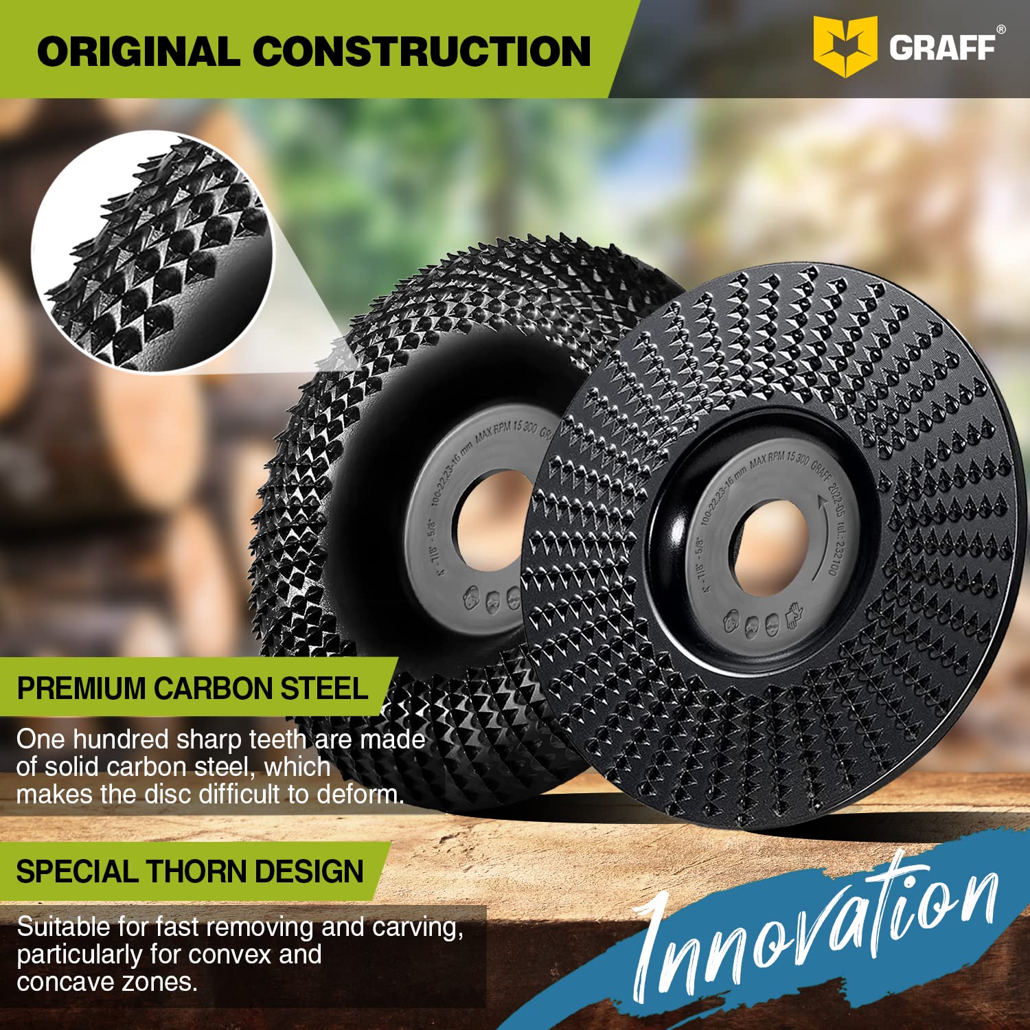 GRAFF Premium Wood Carving Disc 4 Inch for Angle Grinder – Set Shaping and Grinding Wheel for Wood, Softwood, Hardwood – Woodworking Angle Grinder Attachment with 7/8" – 5/8" Arbor - Image 4