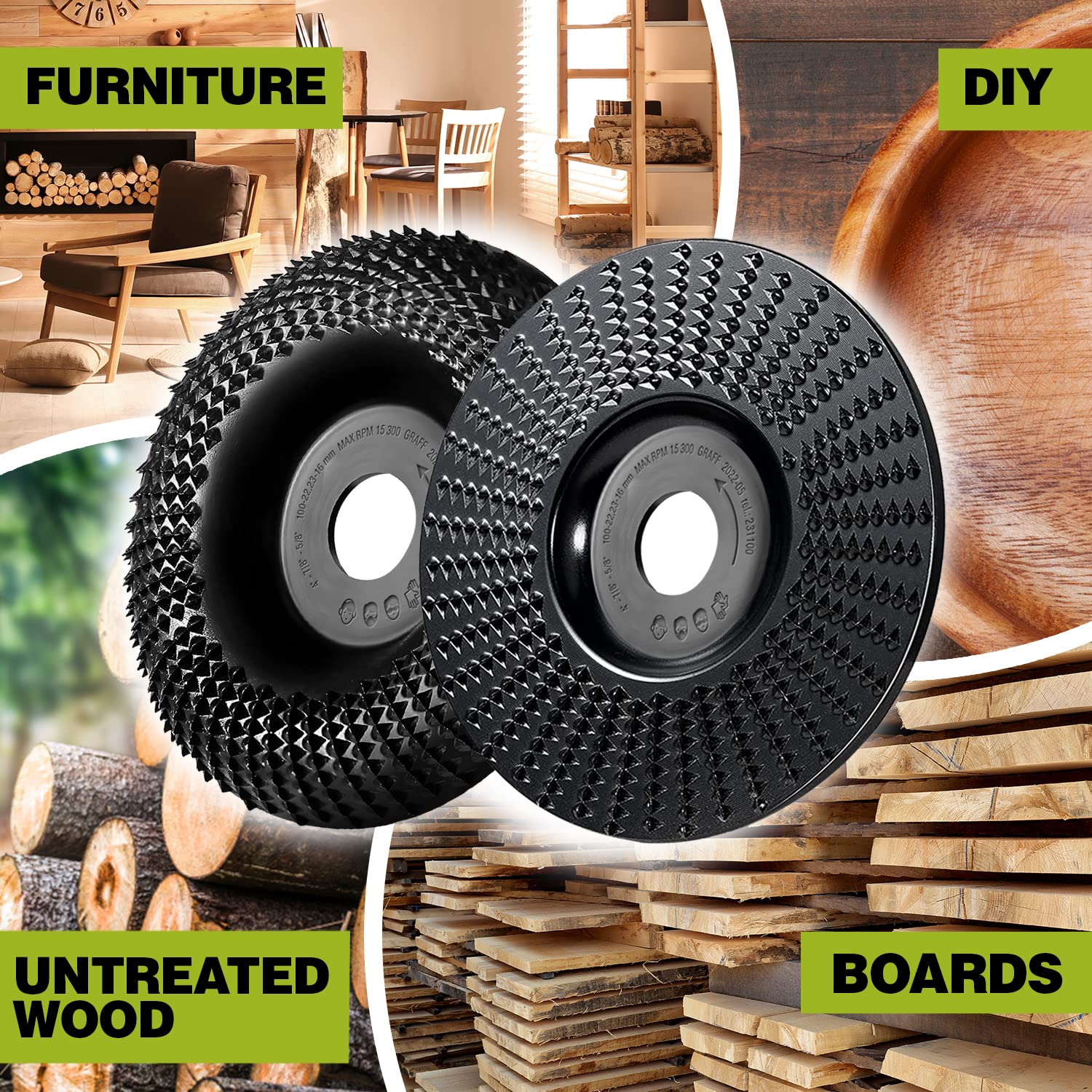 GRAFF Premium Wood Carving Disc 4 Inch for Angle Grinder – Set Shaping and Grinding Wheel for Wood, Softwood, Hardwood – Woodworking Angle Grinder Attachment with 7/8" – 5/8" Arbor - Image 6