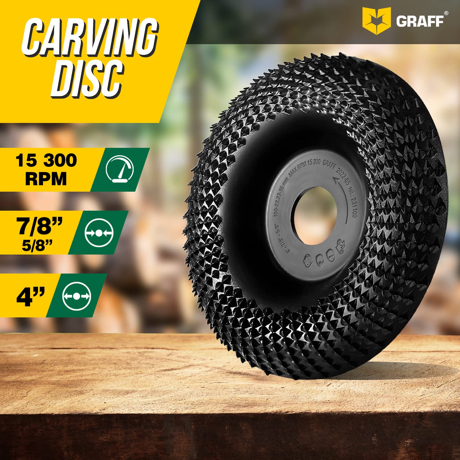 GRAFF Premium Wood Carving Disc 4 Inch for Angle Grinder – Shaping and Grinding Wheel for Wood, Softwood, Hardwood – Woodworking Angle Grinder Attachment with 7/8" – 5/8" Arbor - Image 3