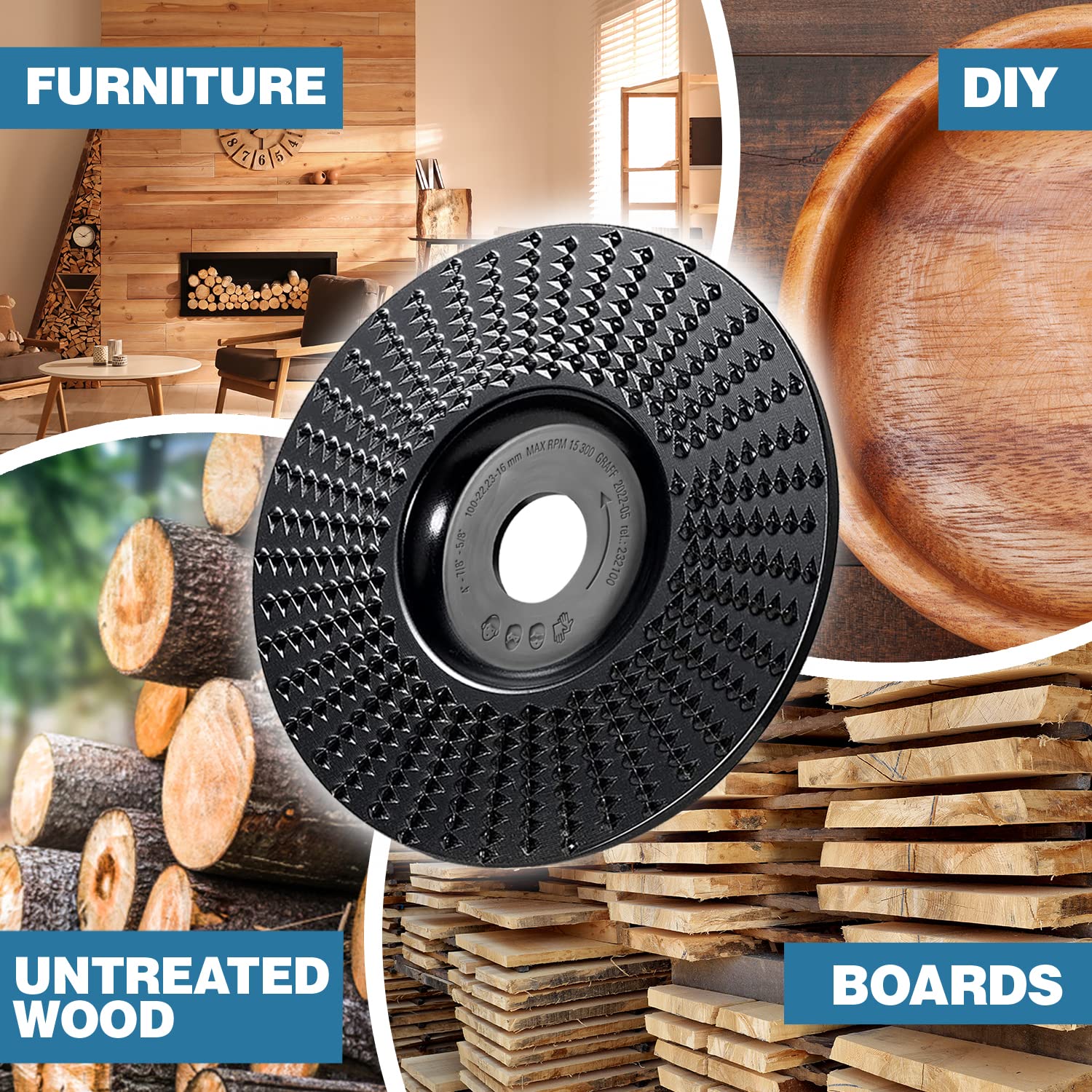 GRAFF Premium Wood Carving Disc 4 Inch for Angle Grinder – Shaping and Grinding Wheel for Wood, Softwood, Hardwood – Woodworking Angle Grinder Attachment with 7/8" – 5/8" Arbor - Image 6