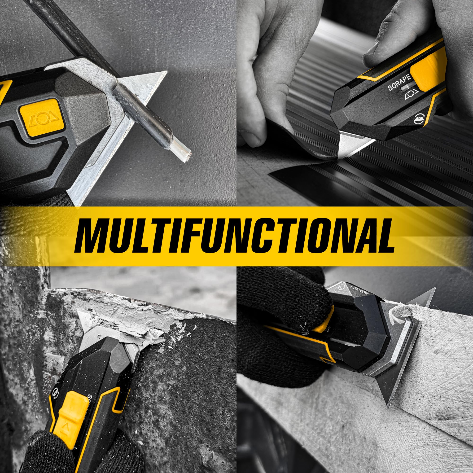 Scraper Utility Knife 4-in-1 Heavy Duty – Retractable Box Cutter, Folding Knife & Scraper Knife – SK5 Carbon Steel Trapezoidal Blades – Carpet & Drywall Cutter with 5 Extra Blades GRAFF - Image 3