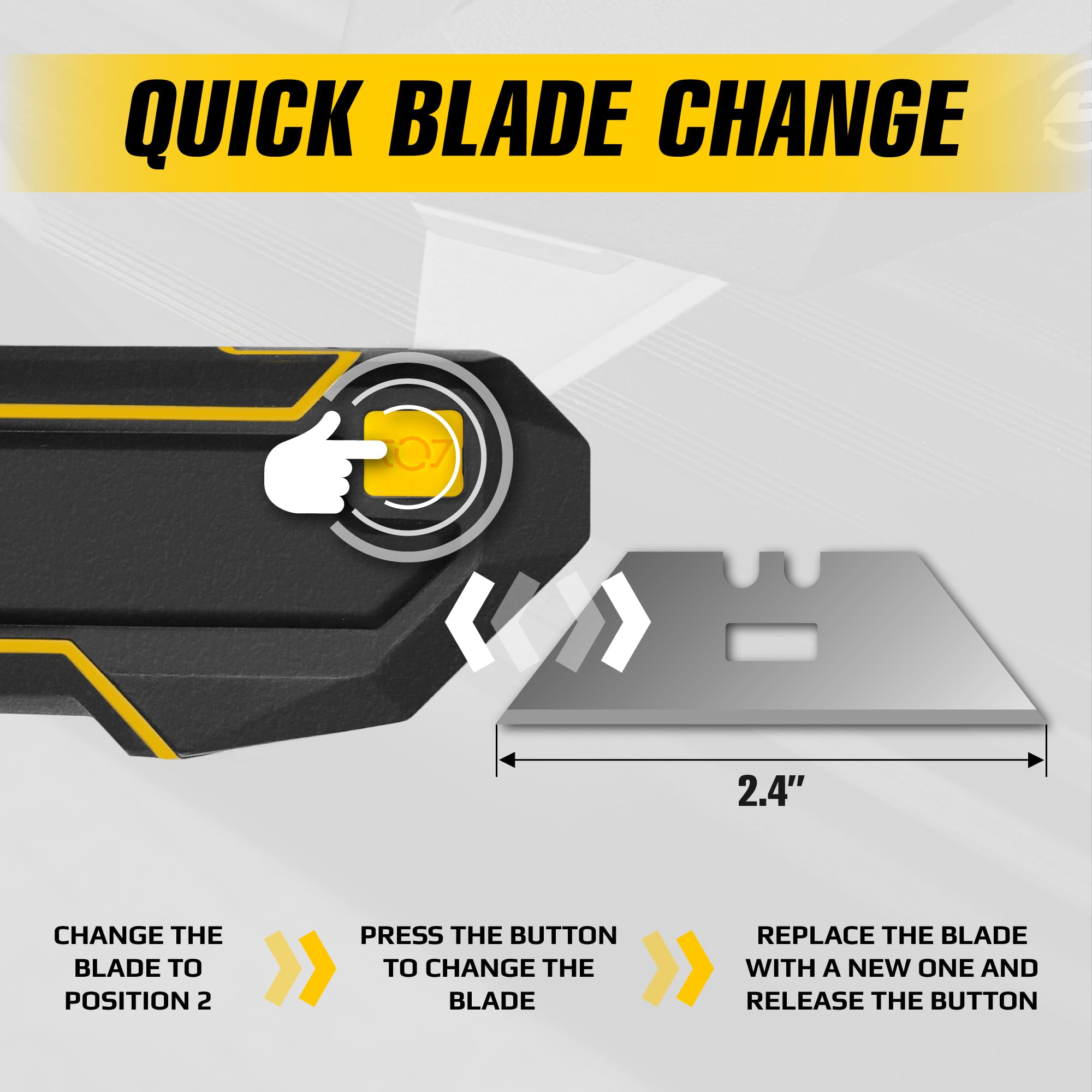 Scraper Utility Knife 4-in-1 Heavy Duty – Retractable Box Cutter, Folding Knife & Scraper Knife – SK5 Carbon Steel Trapezoidal Blades – Carpet & Drywall Cutter with 5 Extra Blades GRAFF - Image 5